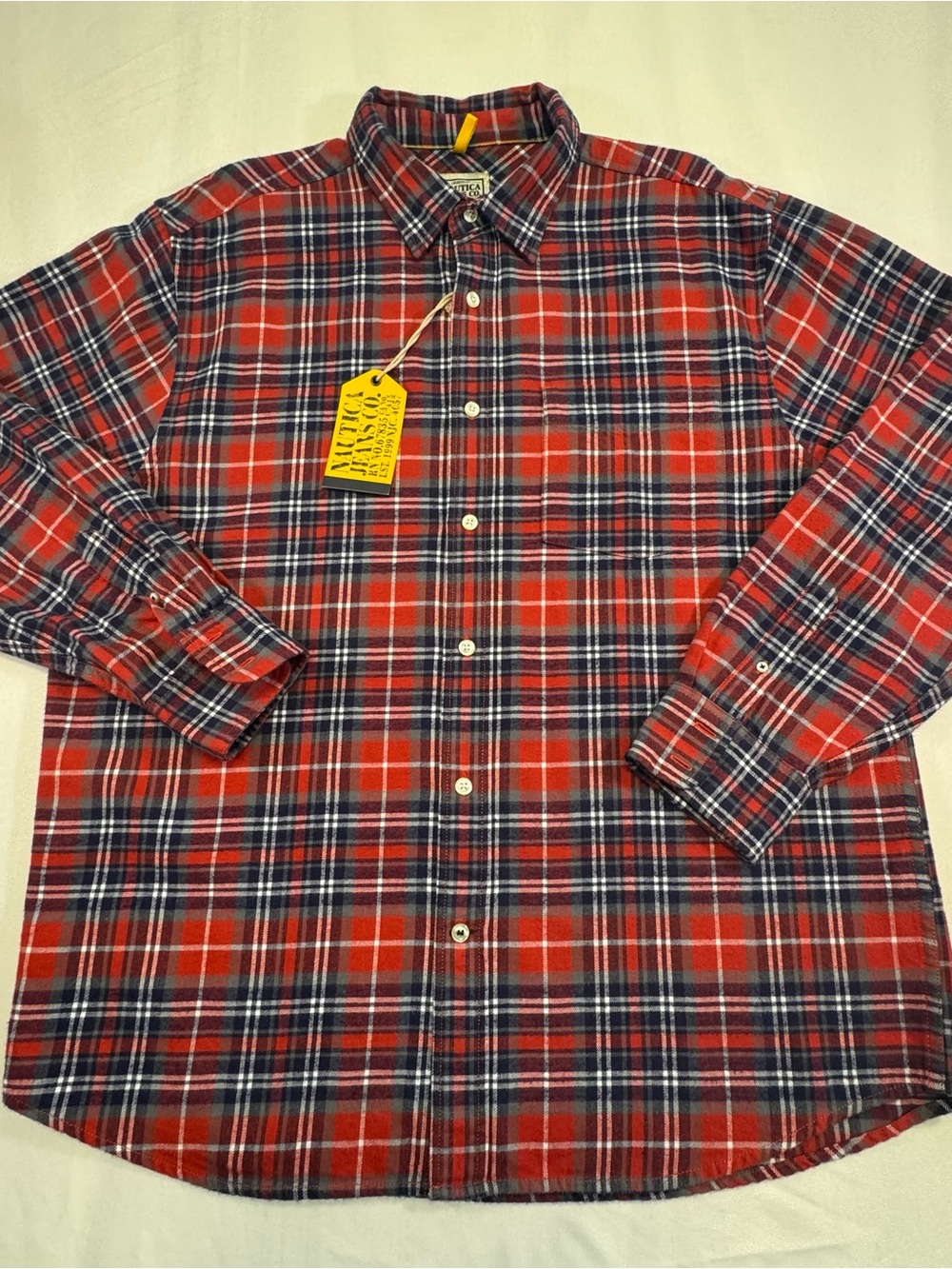 Men's Red Plaid Long-Sleeve Button-Down Shirt by Nautica